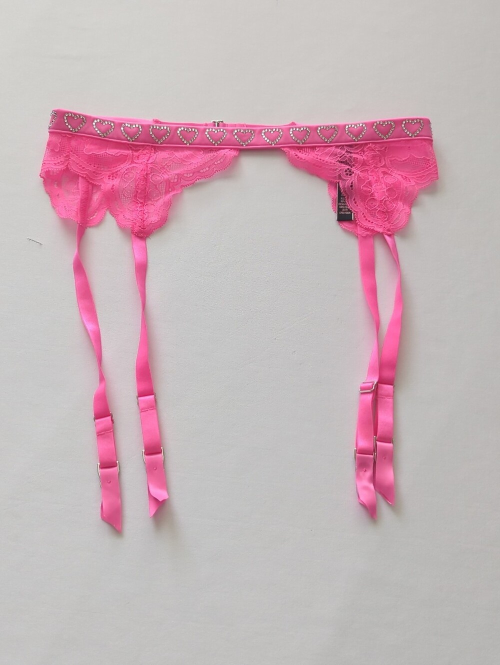 Victoria's Secret Hot Pink Lacey Garter Belt With Gemstone Hearts Size XS/S